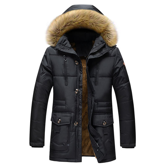 Herren Urbaner Winterparka mit Doppelverschluss, pelzbesetzter Kapuze und multifunktionalen Utility‑Taschen Nord Taschen