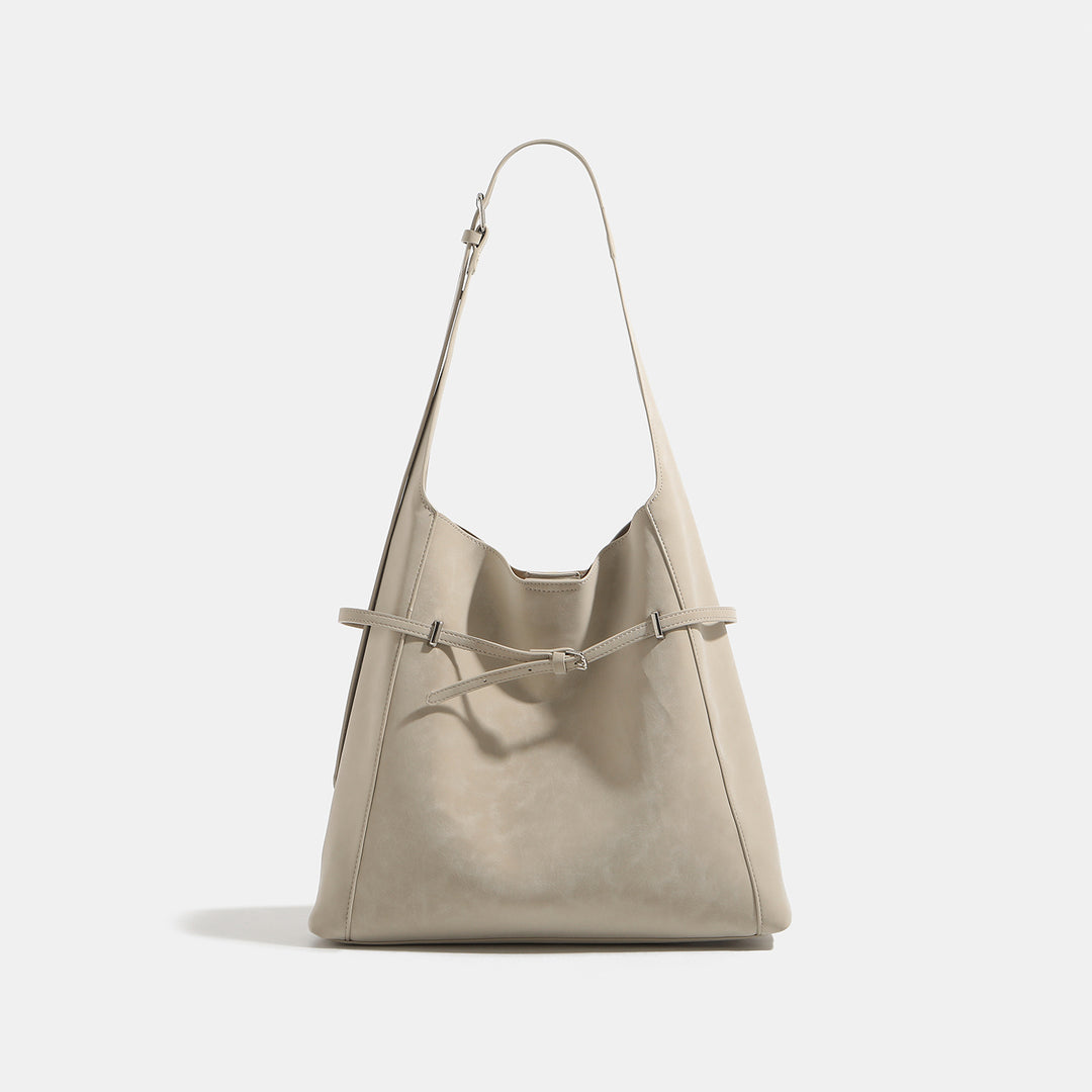 Damen Hobo-Tasche aus hochwertigem, geschmeidigem Kunstleder mit dekorativer Zugbandverzierung Nord Taschen
