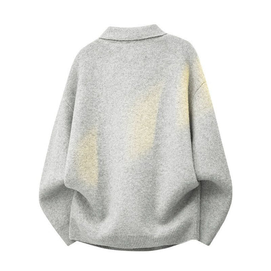 Damen Oversize Polokragen-Strickpullover mit Knopfleiste und geripptem Saum Nord Taschen