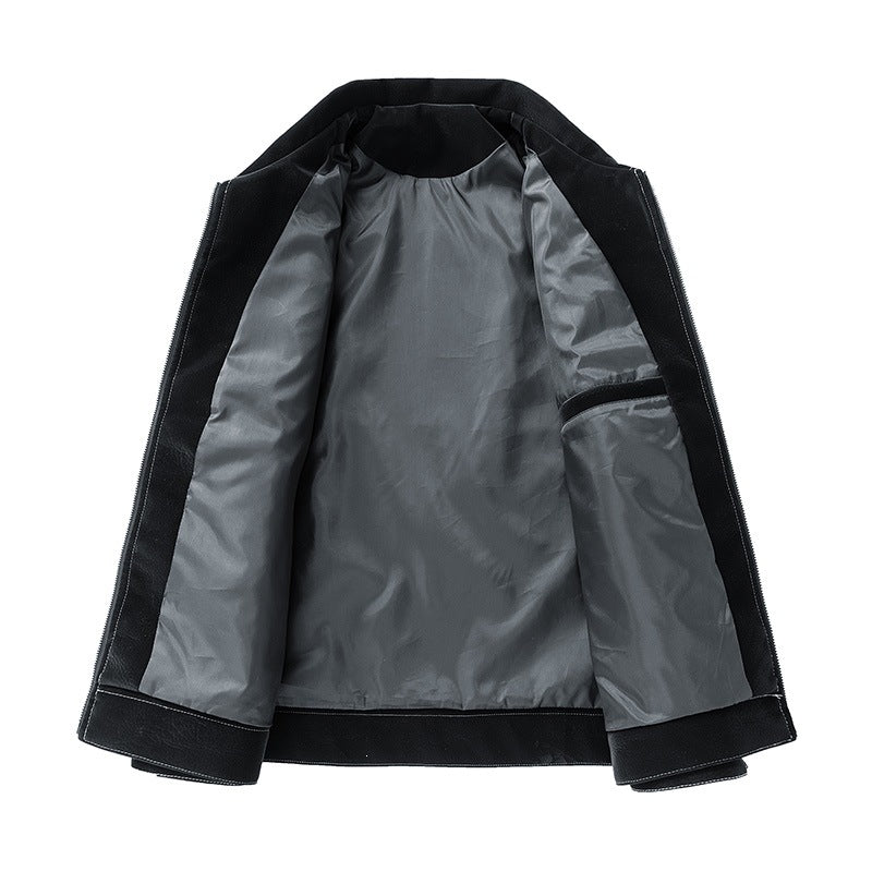 Herren Shirt-Jacke aus Veloursleder‑Optik mit kontrastierenden Ziernähten & Brustklappen Nord Taschen