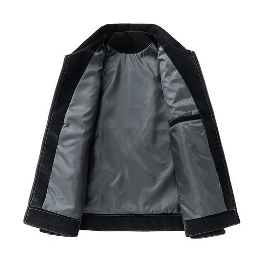 Herren Shirt-Jacke aus Veloursleder‑Optik mit kontrastierenden Ziernähten & Brustklappen Nord Taschen