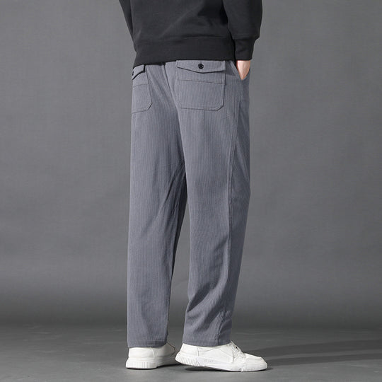 Herren Geradlinige Rib-Struktur Lounge-Hose mit Elastikbund und Klappentasche Nord Taschen