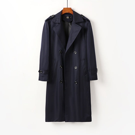 Herren Doppelreihiger Trenchcoat mit Schulterklappen, langer Silhouette und klassischem Revers Nord Taschen