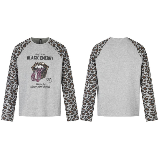 Damen Lässiges Langarmshirt mit Raglanärmeln, Leoparden-Ärmeln und Statement-Print Nord Taschen