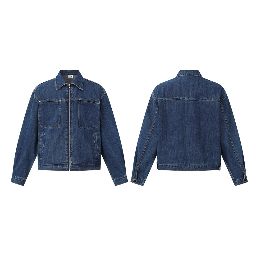 Unisex kastig geschnittene Denim‑Blousonjacke mit durchgehendem Reißverschluss Nord Taschen