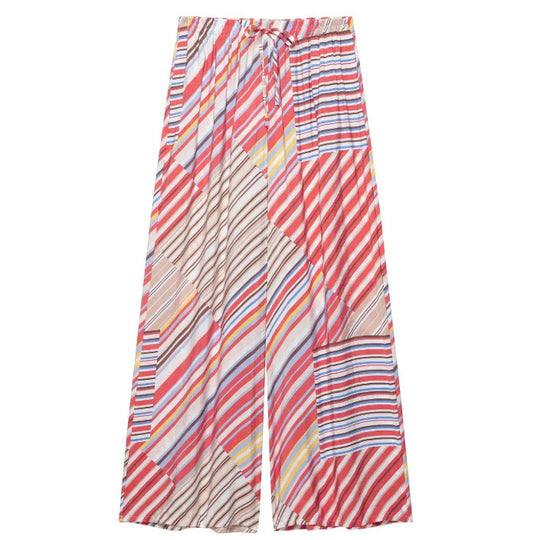 Damen Weite Palazzo‑Hose mit elastischem Bund, Tunnelzug und gestreiftem Patchwork‑Print Nord Taschen