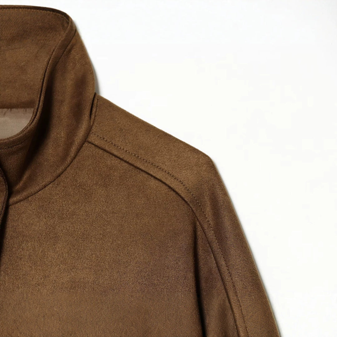Damen Kurze Boxy‑Suede‑Jacke mit Stehkragen und aufgesetzten Pattentaschen Nord Taschen