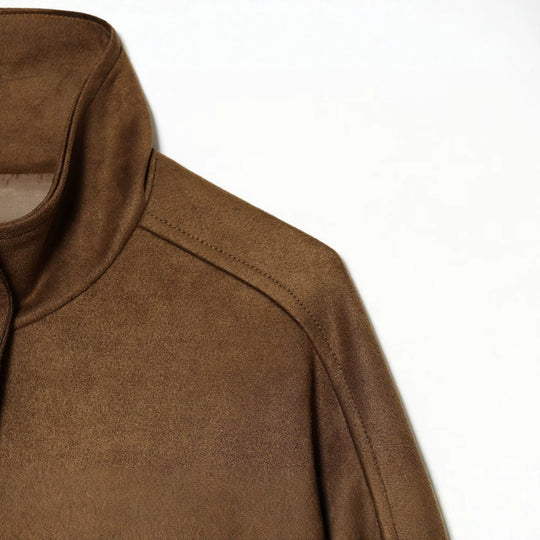 Damen Kurze Boxy‑Suede‑Jacke mit Stehkragen und aufgesetzten Pattentaschen Nord Taschen
