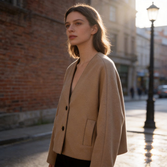 Damen Boxiger Wollmix-Croppedmantel mit minimalistischer Silhouette Nord Taschen