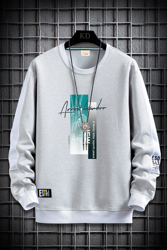 Herren Sportlich‑urbanes Rundhals‑Sweatshirt mit Kontrastärmeln, gerippten Bündchen & frontalem Grafikprint Nord Taschen
