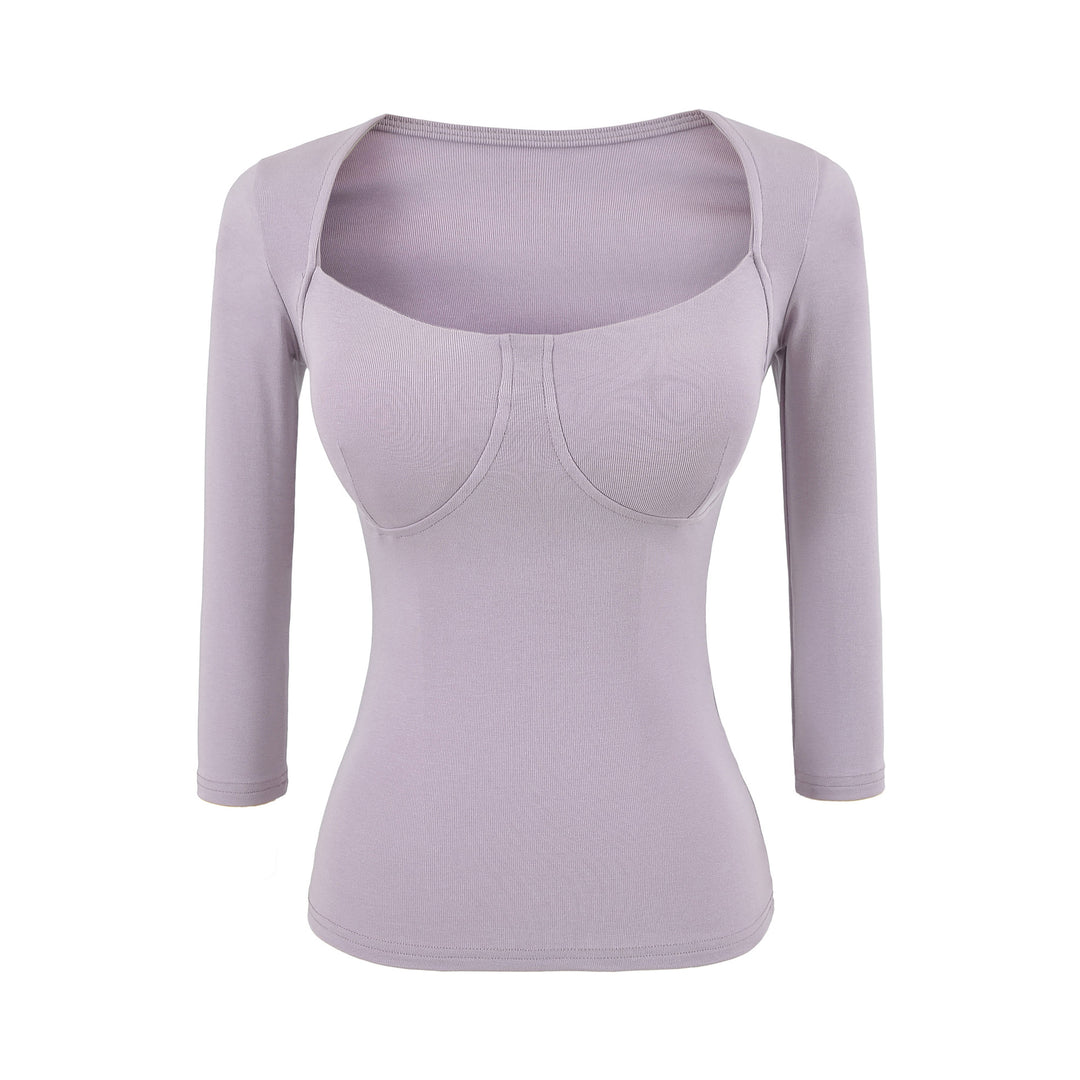 Damen Figurnahes Langarm-Top mit integrierter Bustier‑Kontur und quadratischem Ausschnitt Nord Taschen
