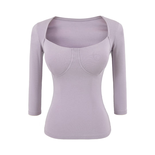 Damen Figurnahes Langarm-Top mit integrierter Bustier‑Kontur und quadratischem Ausschnitt Nord Taschen