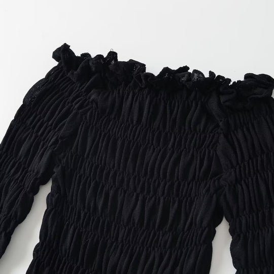 Damen Schulterfreies Smock-Top mit langen Ärmeln und Volant-Saum Nord Taschen