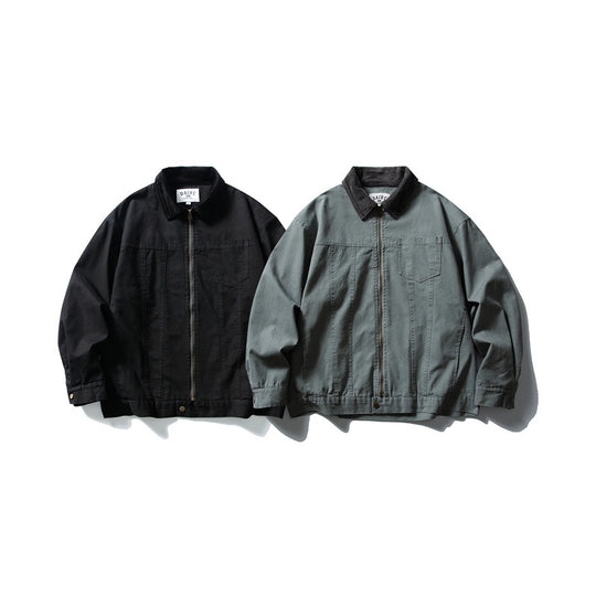 Herren Boxy-Canvas-Blousonjacke mit Cordkragen und durchgehendem Reißverschluss Nord Taschen