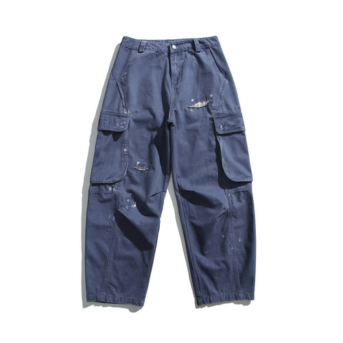 Herren Cargo-Hose im Used-Look mit Distressed-Details und aufgesetzten Klappentaschen Nord Taschen