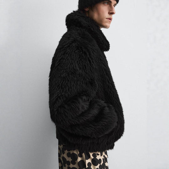 Herren Kurzblouson aus Faux-Fur mit Reißverschluss und kastigem Schnitt Nord Taschen