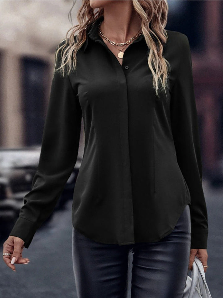 Damen elegante Satinbluse mit klassischem Kragen und zeitlosem Schnitt