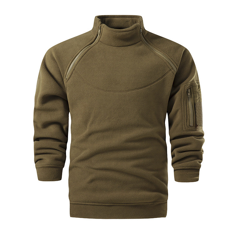 Herren Taktischer Microfleece-Troyer mit hohem Stehkragen, Ärmel‑Zipfach und Raglanärmeln Nord Taschen