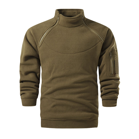 Herren Taktischer Microfleece-Troyer mit hohem Stehkragen, Ärmel‑Zipfach und Raglanärmeln Nord Taschen