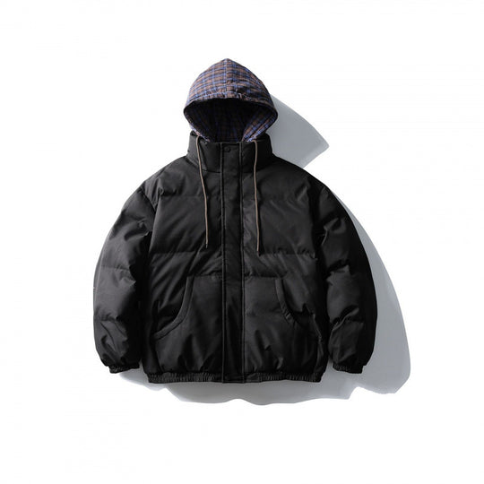 Unisex Wattierte Pufferjacke im kastigen Schnitt mit karierter Einsatzkapuze und hohem Stehkragen Nord Taschen