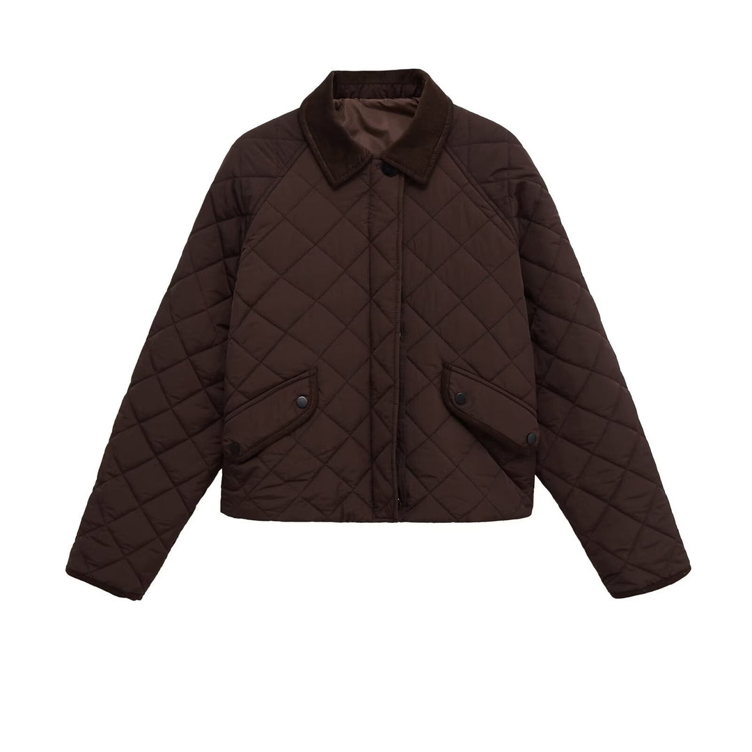 Damen Gesteppte Boxy‑Übergangsjacke mit Cordkragen und Pattentaschen Nord Taschen