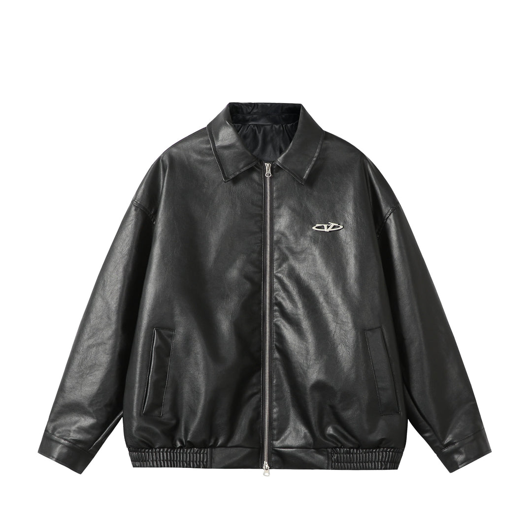 Damen Oversize Glattleder‑Optik Blousonjacke mit elastischem Saum und Metall‑Logo Nord Taschen