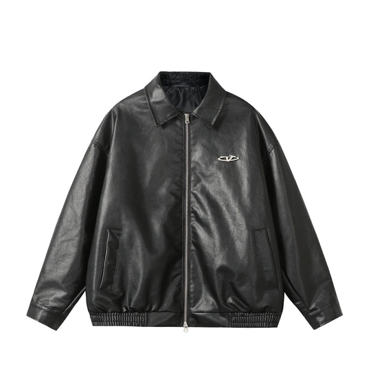 Damen Oversize Glattleder‑Optik Blousonjacke mit elastischem Saum und Metall‑Logo Nord Taschen