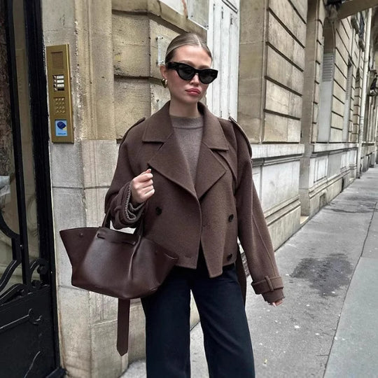 Damen 2200+ Wollmix‑Longmantel im Oversize‑Schnitt mit doppelreihiger Knopfleiste und verstellbaren Manschetten Nord Taschen