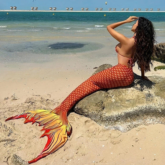 Damen Meerjungfrau Bikini-Set mit glänzenden Schuppen und tiefem Ausschnitt