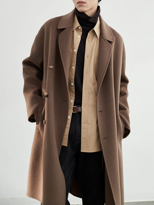 Herren Oversized Wollmantel mit Doppelreiher und Reverskragen Nord Taschen
