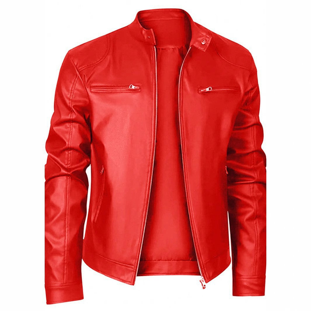 Herren schlanke Kunstleder-Bikerjacke mit Stehkragen, durchgehendem Reißverschluss und zwei Brusttaschen Nord Taschen
