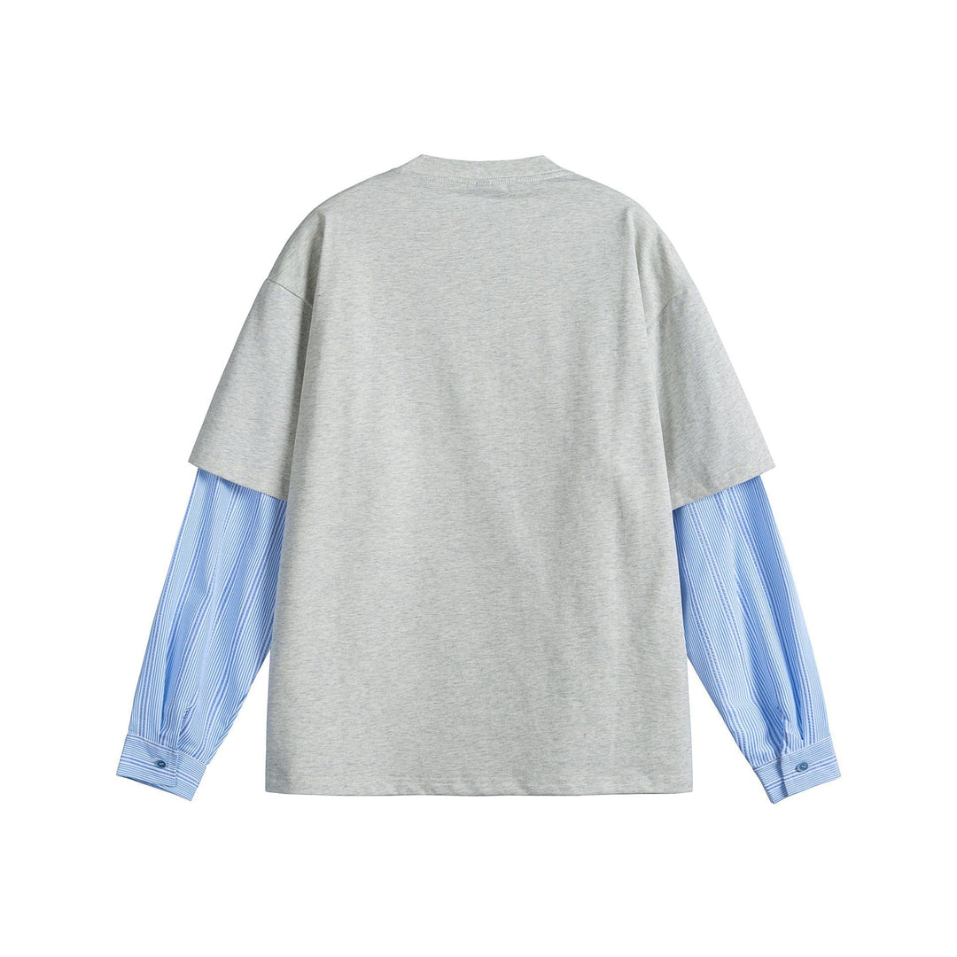 Damen Lagenlook T-Shirt mit eingearbeiteten Hemdärmeln und oversized Print Nord Taschen
