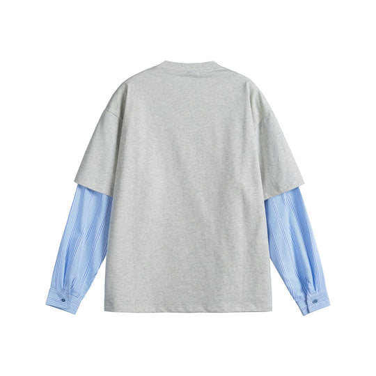 Damen Lagenlook T-Shirt mit eingearbeiteten Hemdärmeln und oversized Print Nord Taschen