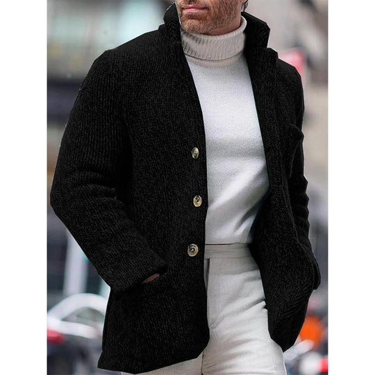 Herren Grobstrick-Cardigan-Jacke mit hohem Stehkragen und aufgesetzten Taschen Nord Taschen