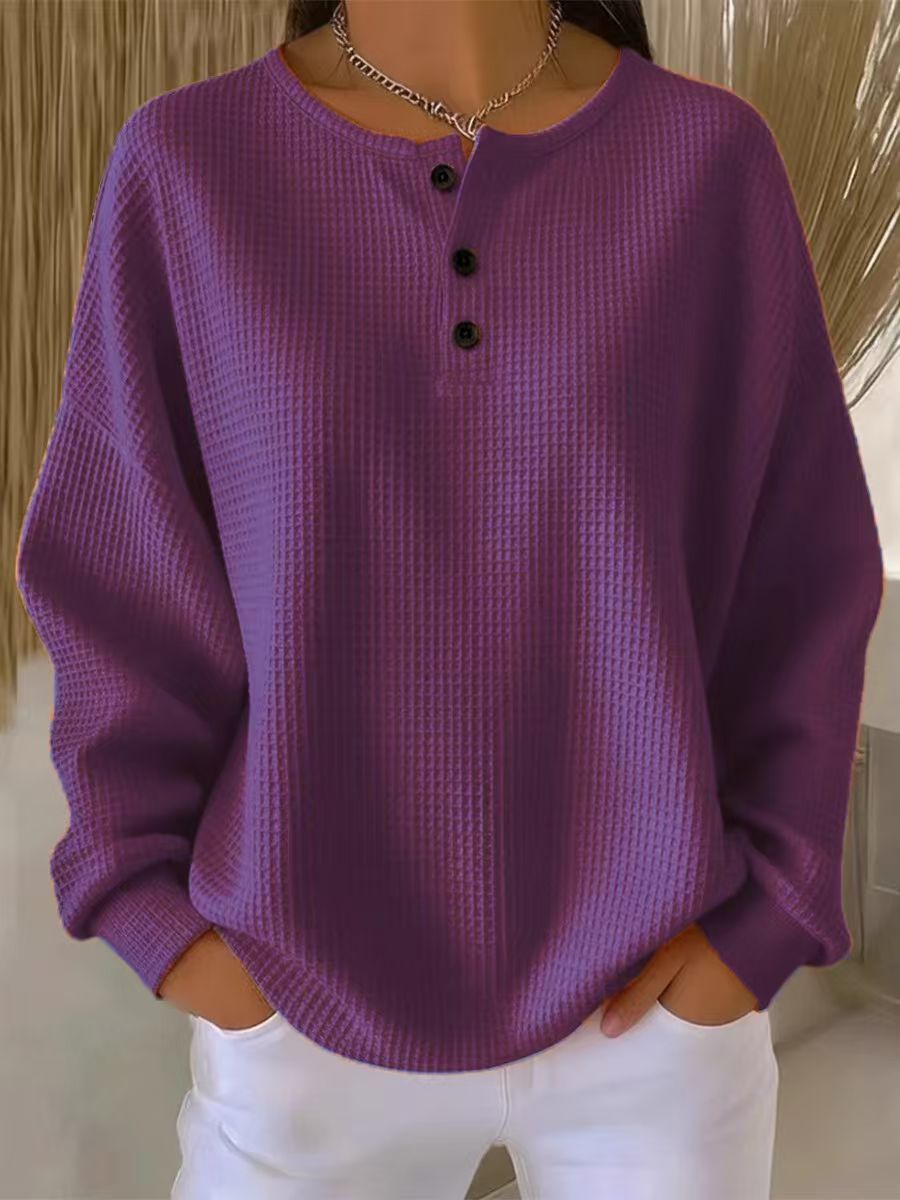 Damen Waffelstrick-Henley-Longsleeve mit Knopfleiste und Oversize-Passform Nord Taschen