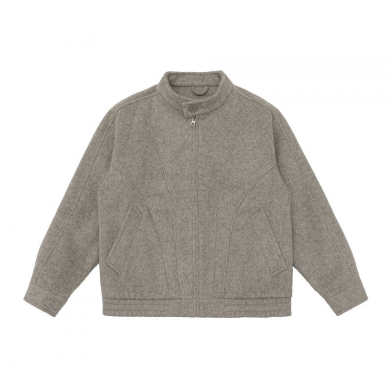 [Unisex] Boxy Wollmix-Zipjacke im Overshirt‑Stil mit kurzem Stehkragen Nord Taschen