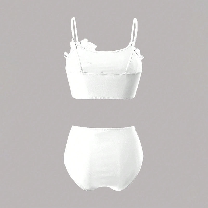 Damen Bikini-Set mit floralem 3D-Design und hochgeschnittenem Unterteil