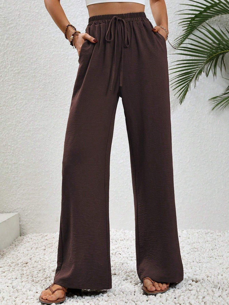 Damen Weite Palazzohose mit hohem Elastikbund, Kordelzug und Eingrifftaschen Nord Taschen
