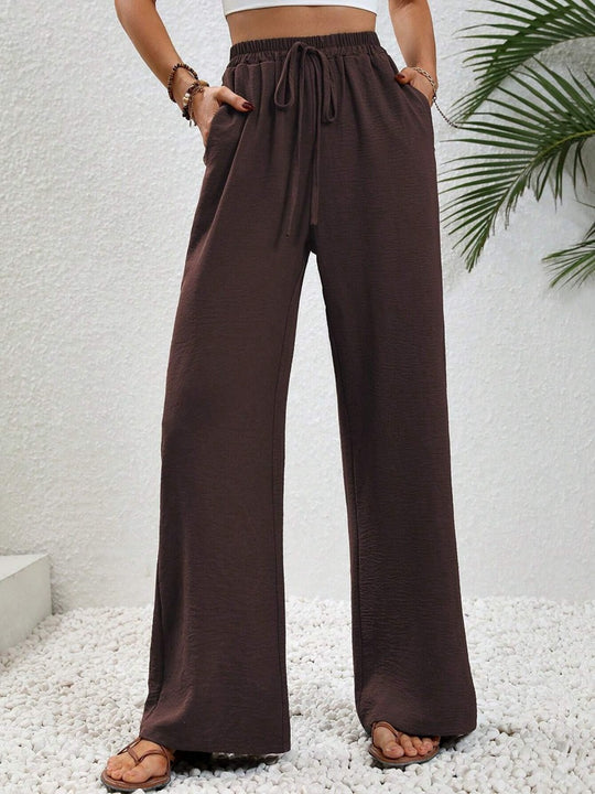 Damen Weite Palazzohose mit hohem Elastikbund, Kordelzug und Eingrifftaschen Nord Taschen
