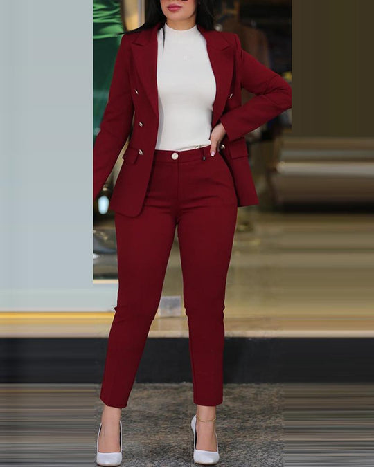 Damen Taillierter Zweiteiler-Blazer mit Slim-Fit Hose im Business-Stil Nord Taschen