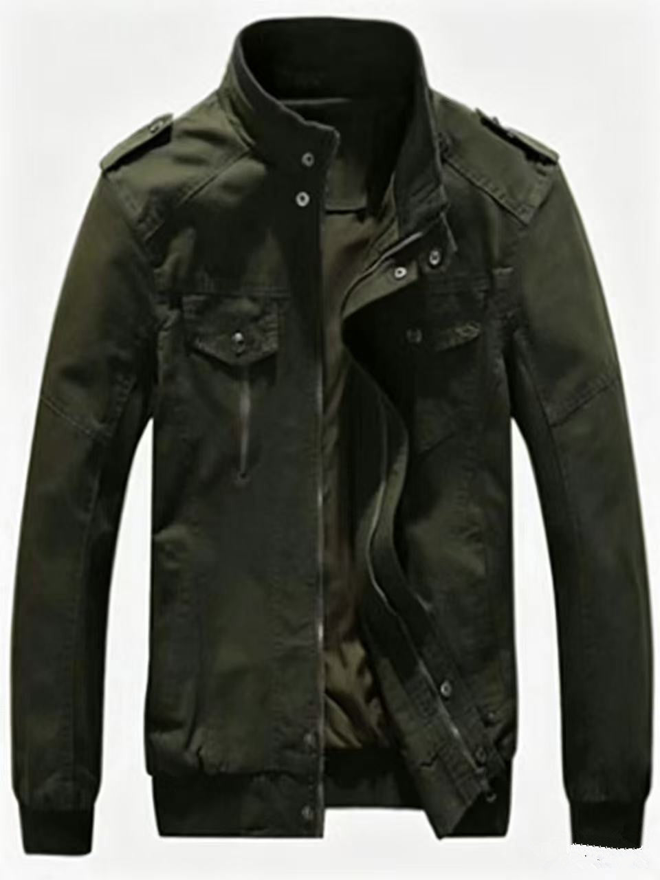 Herren Militärisch inspirierte Canvas-Übergangsjacke mit Stehkragen und Epauletten Nord Taschen