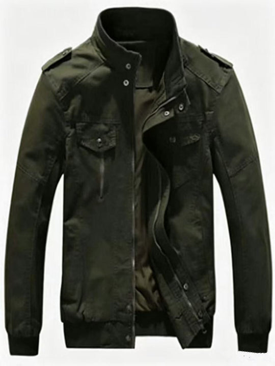 Herren Militärisch inspirierte Canvas-Übergangsjacke mit Stehkragen und Epauletten Nord Taschen