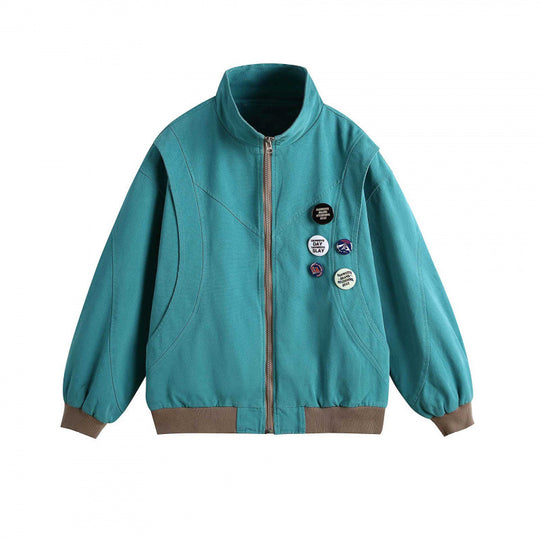 Unisex Boxige leichte Bomberjacke mit Stehkragen, Frontreißverschluss und Badge‑Applikationen Nord Taschen