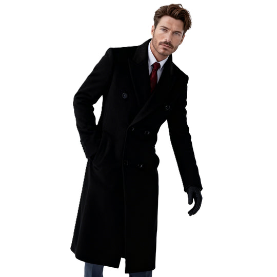 Herren Doppelreihiger City Mantel aus Wollmix mit taillierter Silhouette Nord Taschen