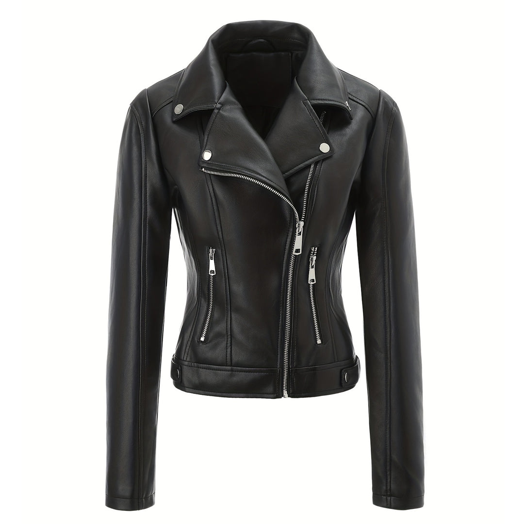 Damen Taillierte Bikerjacke in Lederoptik mit asymmetrischem Reißverschluss und Ziernähten Nord Taschen