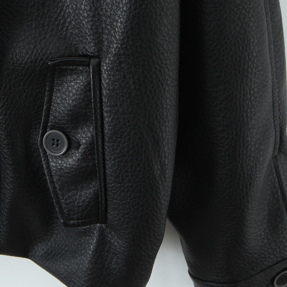 Damen Oversize Lederoptik-Mantel mit strukturierter Oberfläche und weitem Revers Nord Taschen