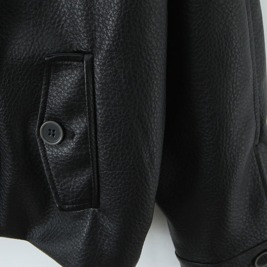 Damen Oversize Lederoptik-Mantel mit strukturierter Oberfläche und weitem Revers Nord Taschen