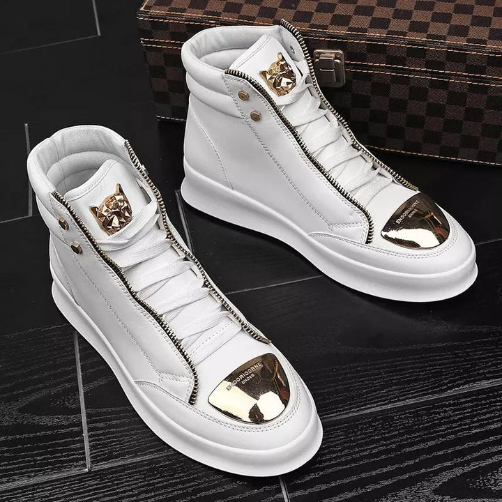 Damen High-Top Sneakers mit goldenen Details und Reißverschluss von