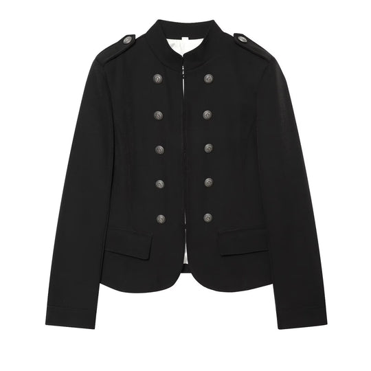 Damen Militärisch inspirierte Doppelreihige Kurzjacke mit Stehkragen und Epauletten Nord Taschen