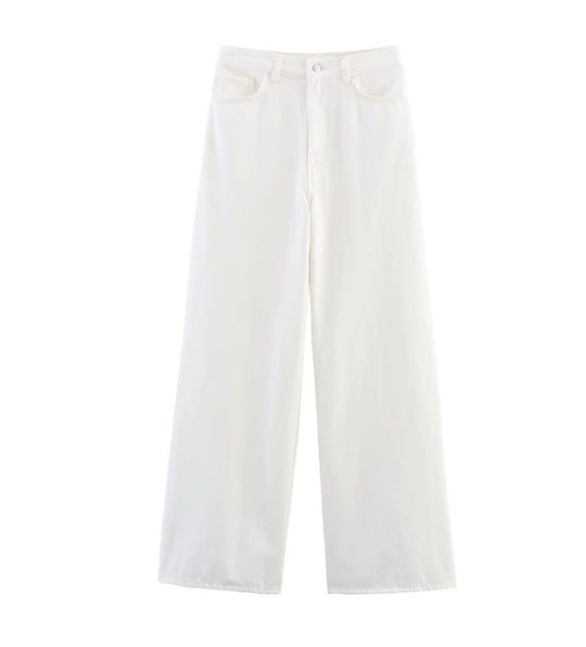 Damen 100+ hochtaillierte weite Denim‑Palazzohose mit Five‑Pocket und geradem Saum Nord Taschen